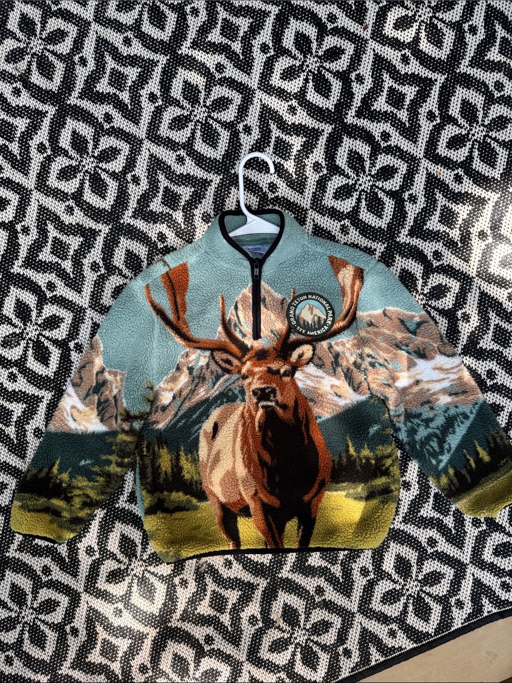 Grand Teton Scenic Elk Sherpa Pullover with Half-Zip kids 6/7